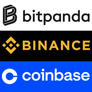 Bitpanda Binance und Coinbase Logos