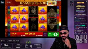 Roshtein playing Ramses Book at Stakes Casino